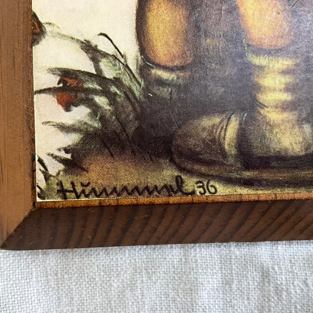 Vintage Hummel Wood Wall Plaques Set of 4 Children Umbrella Rabbits Crow Signed